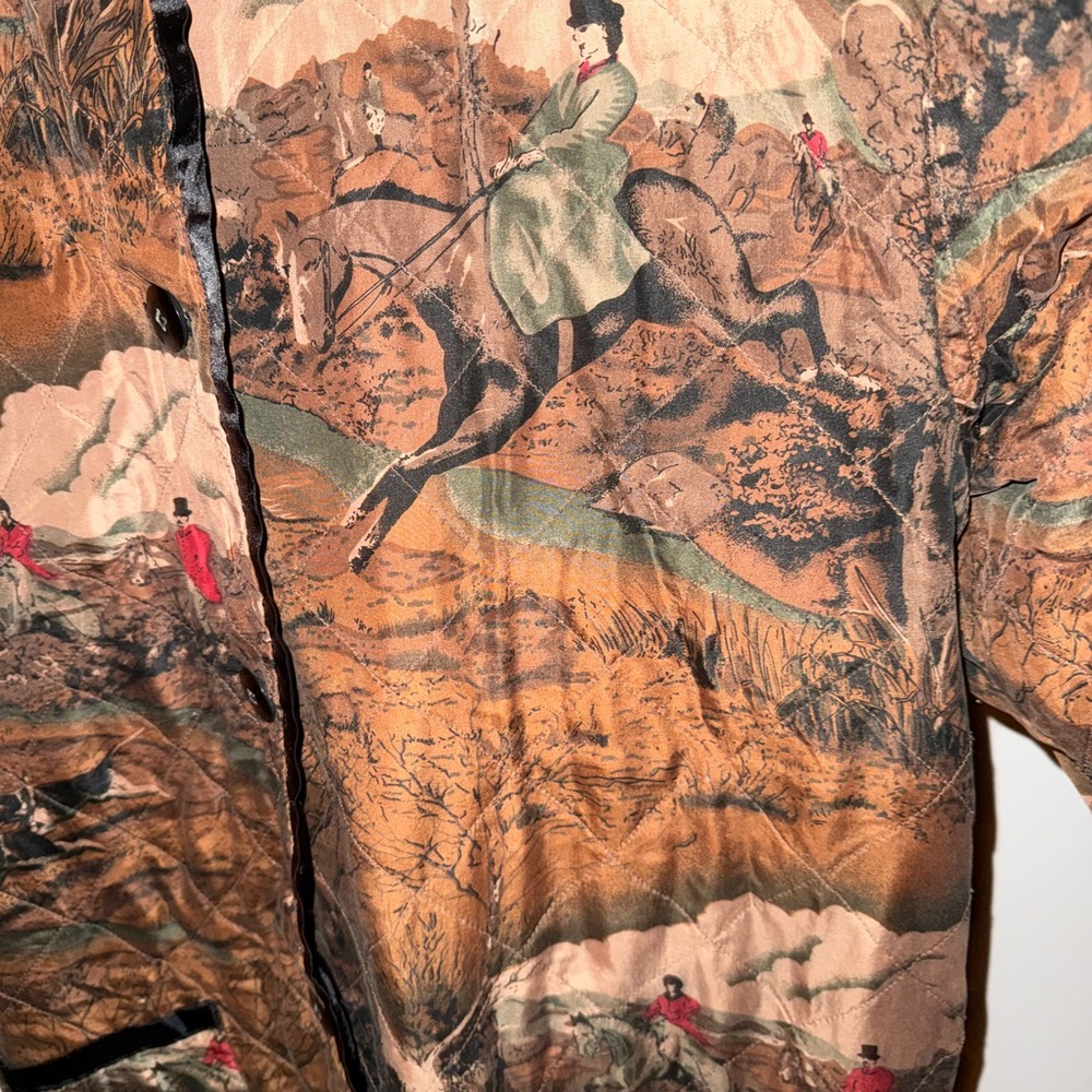 Vintage Women’s Equestrian Foxhunting Print lightweight quilted jacket - Picture 3 of 5
